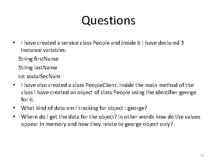 Questions • I have created a service class People and inside it I have
