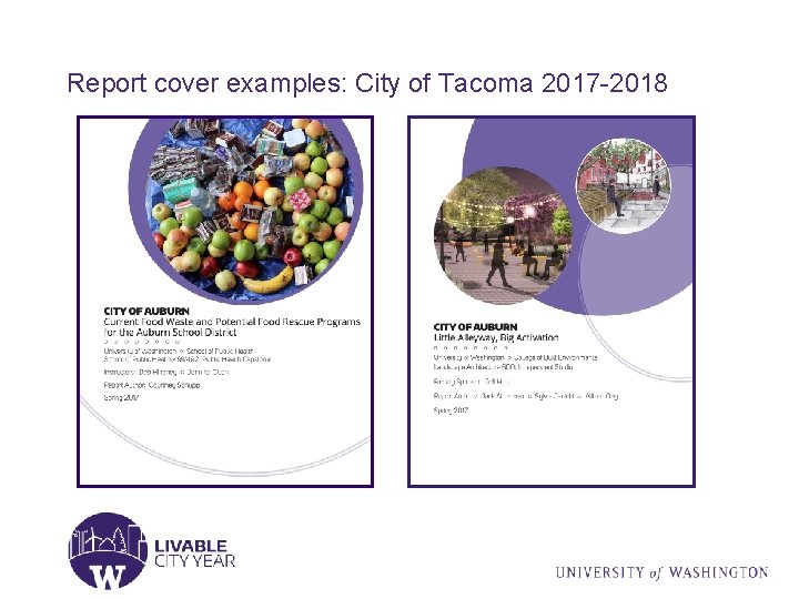 Report cover examples: City of Tacoma 2017 -2018 