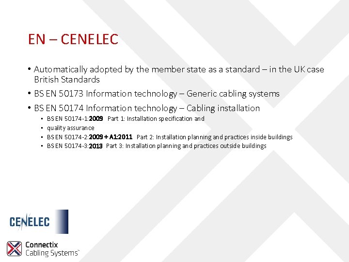 EN – CENELEC • Automatically adopted by the member state as a standard –