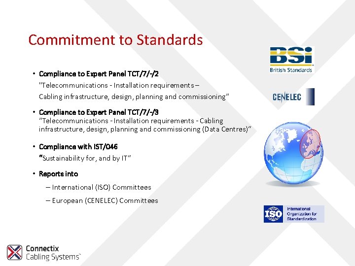 Commitment to Standards • Compliance to Expert Panel TCT/7/-/2 "Telecommunications - Installation requirements –