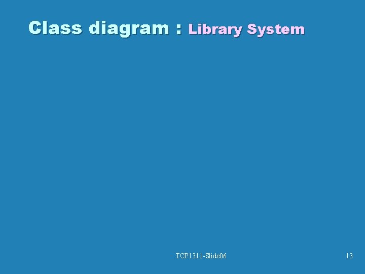 Class diagram : Library System TCP 1311 -Slide 06 13 Class diagram : Library System TCP 1311 -Slide 06 13