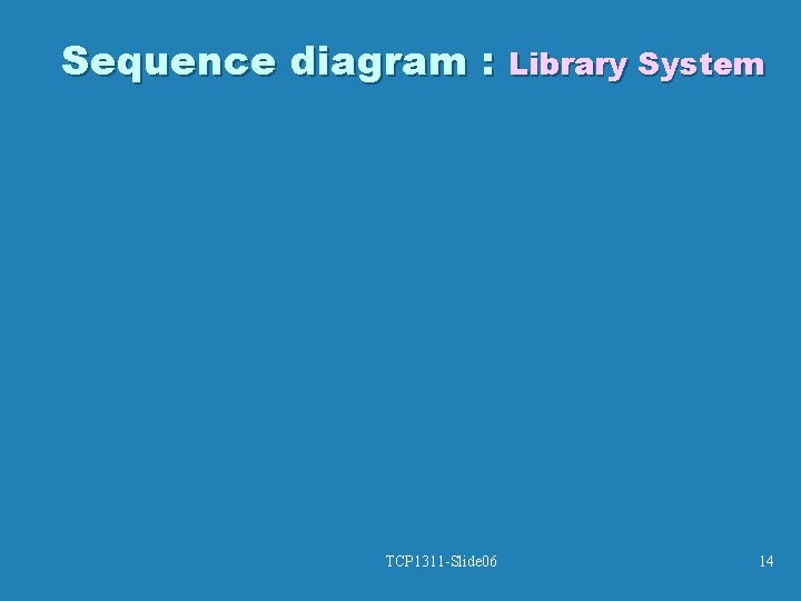 Sequence diagram : Library System TCP 1311 -Slide 06 14 Sequence diagram : Library System TCP 1311 -Slide 06 14