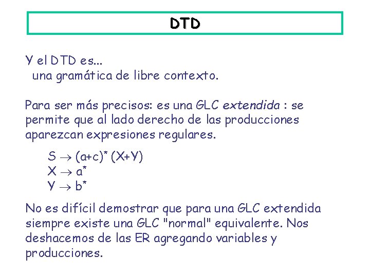DTD Y el DTD es. . . una gramática de libre contexto. Para ser