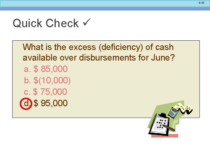 8 -83 Quick Check What is the excess (deficiency) of cash available over disbursements