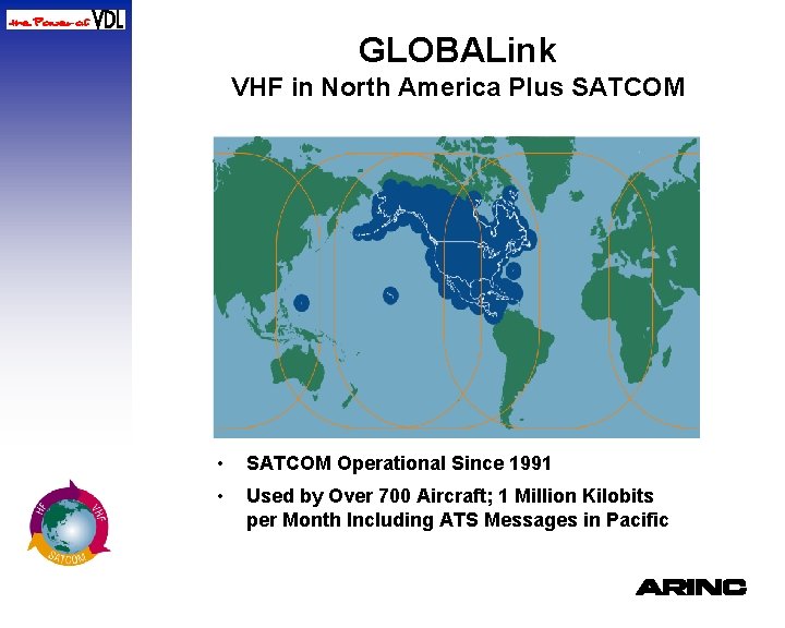 GLOBALink VHF in North America Plus SATCOM • SATCOM Operational Since 1991 • Used