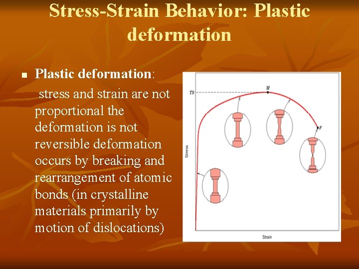 Stress-Strain Behavior: Plastic deformation: stress and strain are not proportional the deformation is not