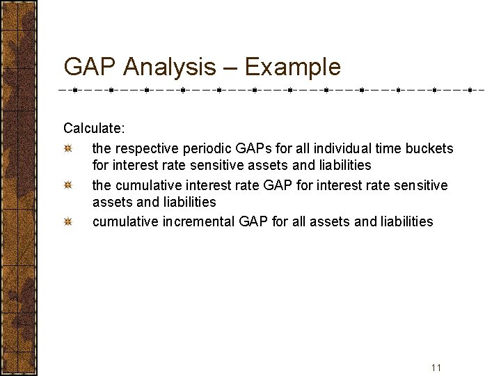 GAP Analysis – Example Calculate: the respective periodic GAPs for all individual time buckets