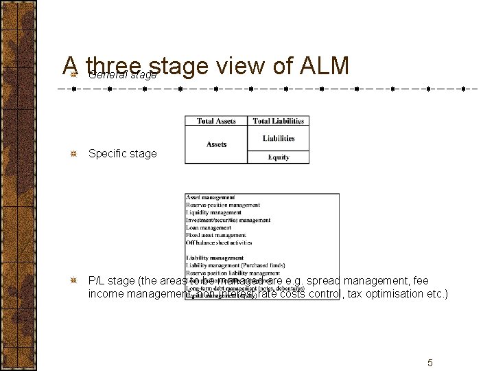 A three stage view of ALM General stage Specific stage P/L stage (the areas