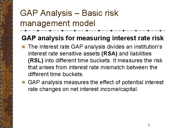 GAP Analysis – Basic risk management model GAP analysis for measuring interest rate risk