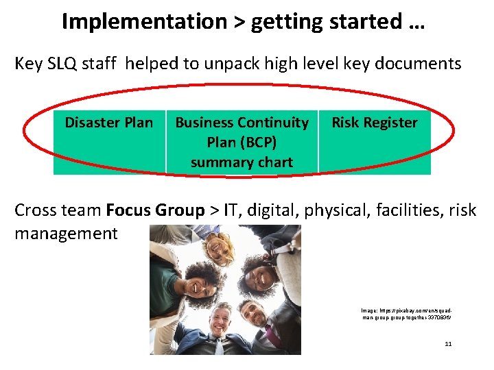 Implementation > getting started … Key SLQ staff helped to unpack high level key