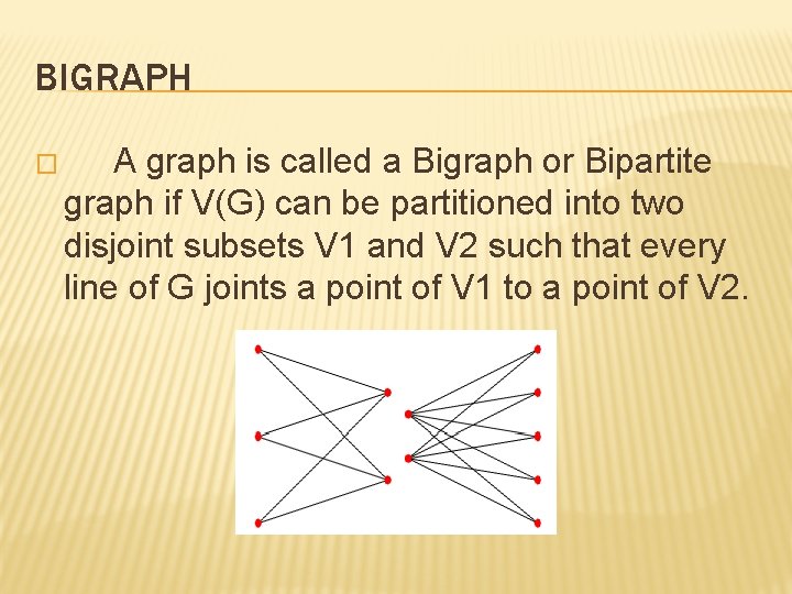 BIGRAPH � A graph is called a Bigraph or Bipartite graph if V(G) can