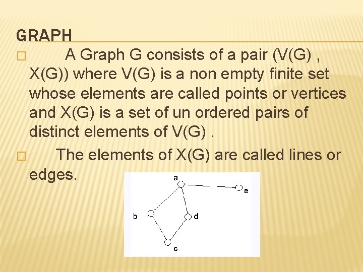 GRAPH A Graph G consists of a pair (V(G) , X(G)) where V(G) is