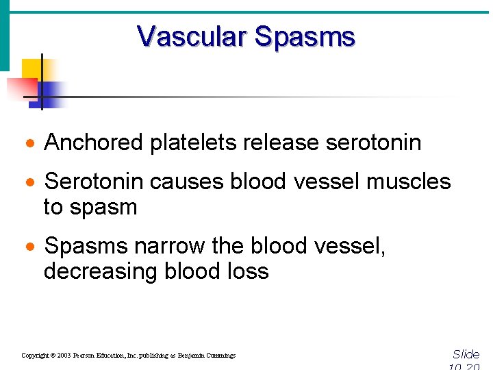 Vascular Spasms · Anchored platelets release serotonin · Serotonin causes blood vessel muscles to