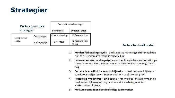 Strategier Porters generiska strategier Porters femkraftmodell 