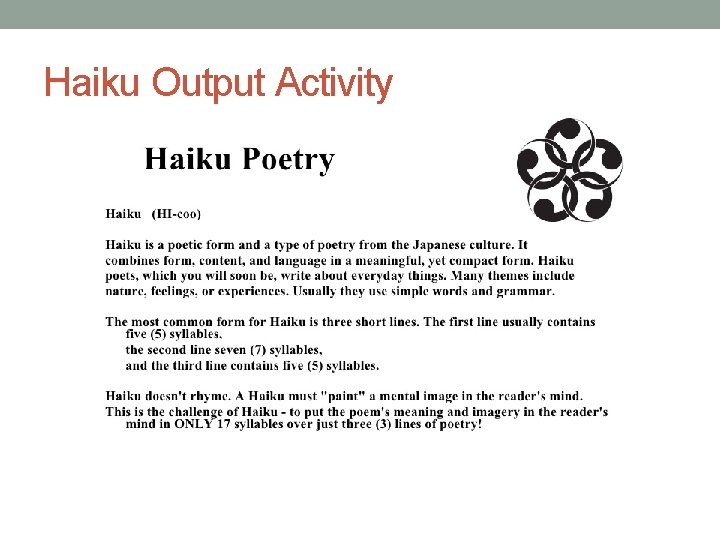Haiku Output Activity 