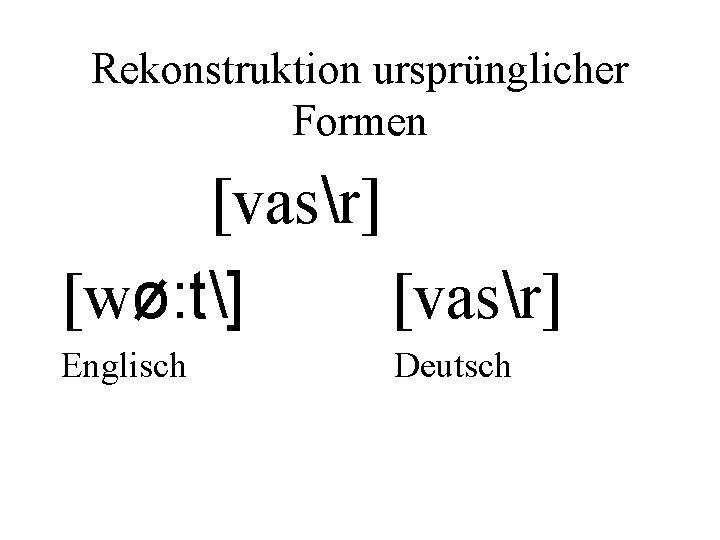 Rekonstruktion ursprünglicher Formen [vasr] [wø: t] [vasr] Englisch Deutsch 