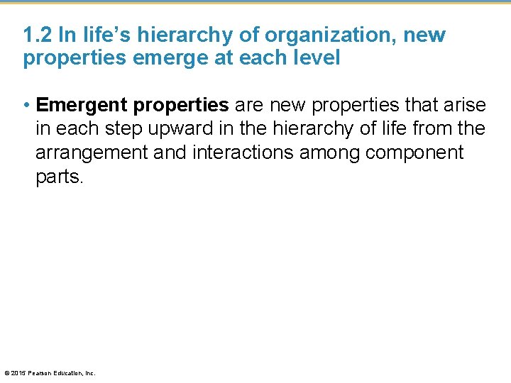 1. 2 In life’s hierarchy of organization, new properties emerge at each level •