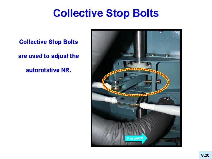 Collective Stop Bolts are used to adjust the autorotative NR. Forward 8. 20 