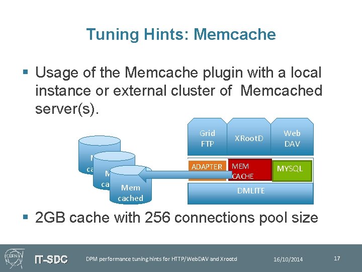 Tuning Hints: Memcache § Usage of the Memcache plugin with a local instance or