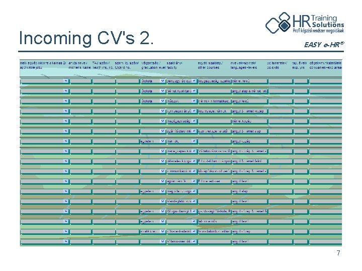 Incoming CV's 2. EASY e-HR® 7 