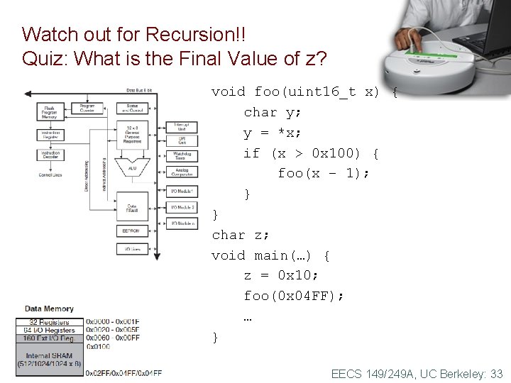 Watch out for Recursion!! Quiz: What is the Final Value of z? void foo(uint