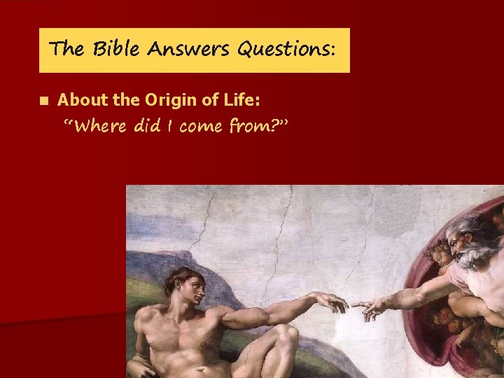 The Bible Answers Questions: n About the Origin of Life: “Where did I come