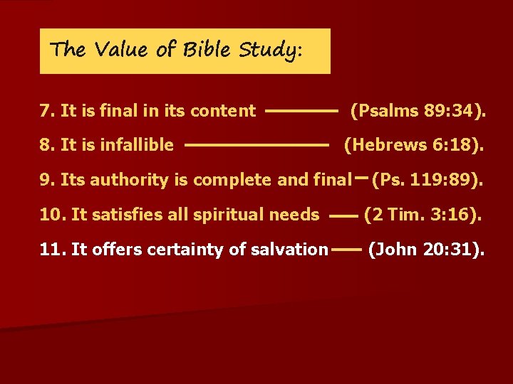 The Value of Bible Study: 7. It is final in its content 8. It