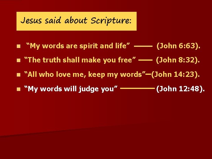 Jesus said about Scripture: “My words are spirit and life” (John 6: 63). n