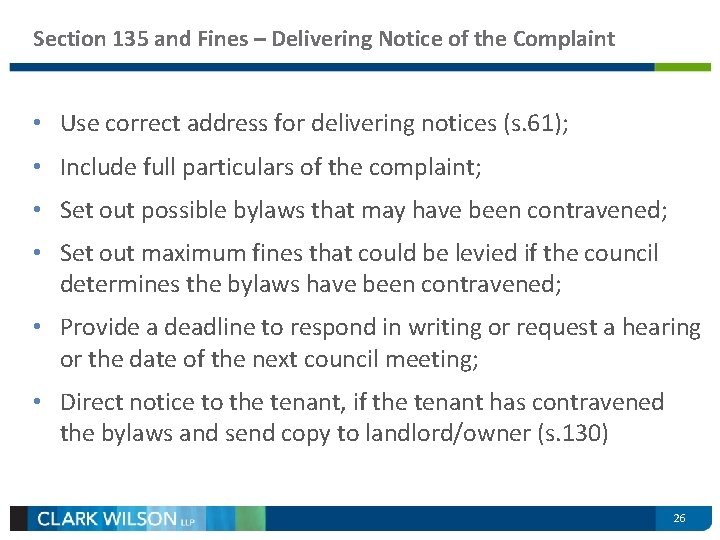 Section 135 and Fines – Delivering Notice of the Complaint • Use correct address