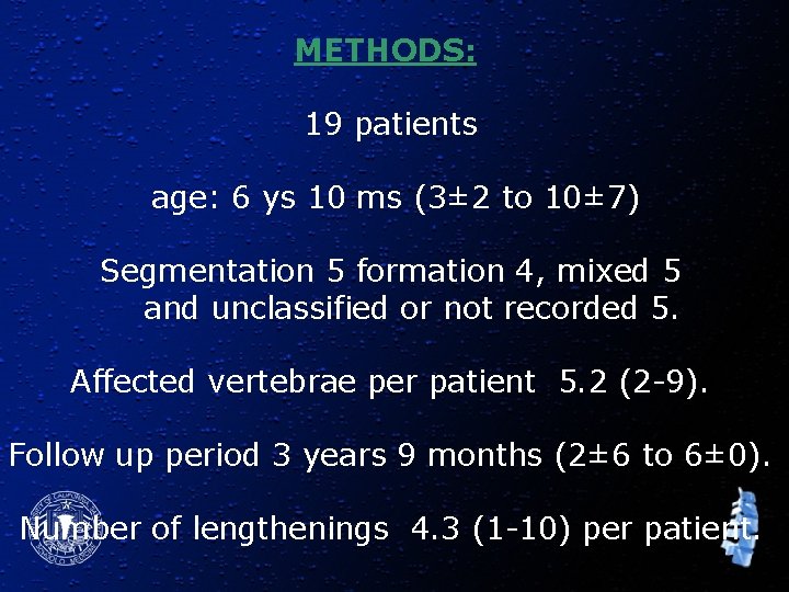 METHODS: 19 patients age: 6 ys 10 ms (3± 2 to 10± 7) Segmentation