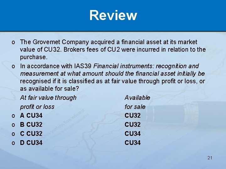 Review o The Grovemet Company acquired a financial asset at its market value of