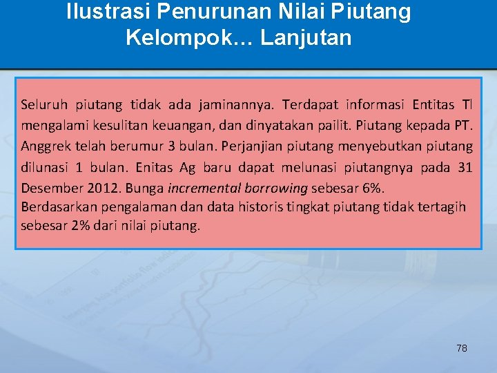 Ilustrasi Penurunan Nilai Piutang Kelompok… Lanjutan Seluruh piutang tidak ada jaminannya. Terdapat informasi Entitas