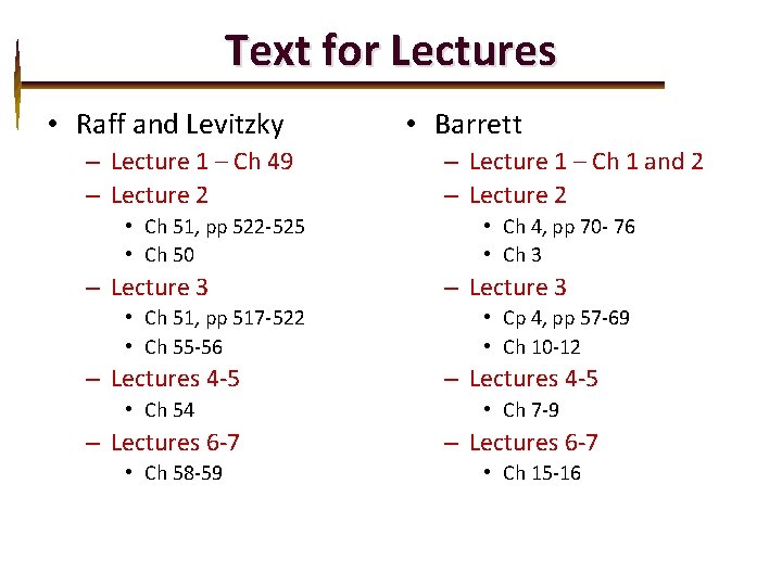 Text for Lectures • Raff and Levitzky – Lecture 1 – Ch 49 –