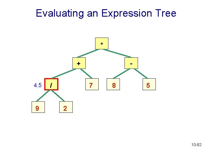 Evaluating an Expression Tree * + 4. 5 9 / 7 8 5 2 Evaluating an Expression Tree * + 4. 5 9 / 7 8 5 2