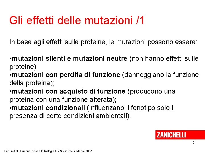 Gli effetti delle mutazioni /1 In base agli effetti sulle proteine, le mutazioni possono