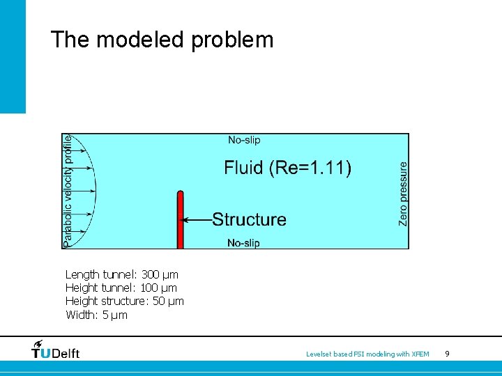 The modeled problem Length tunnel: 300 μm Height tunnel: 100 μm Height structure: 50