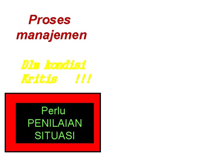 Proses manajemen Dlm kondisi Kritis !!! Perlu PENILAIAN SITUASI 