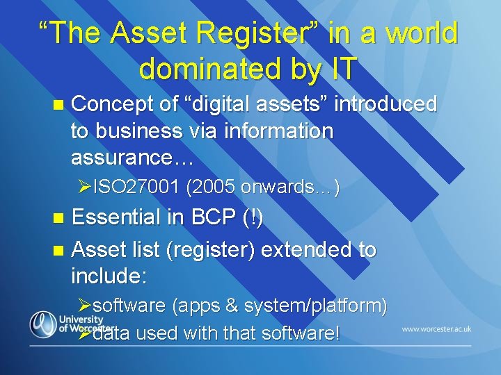 “The Asset Register” in a world dominated by IT n Concept of “digital assets”