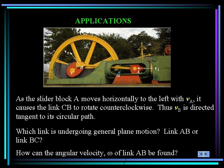 APPLICATIONS As the slider block A moves horizontally to the left with v. A,