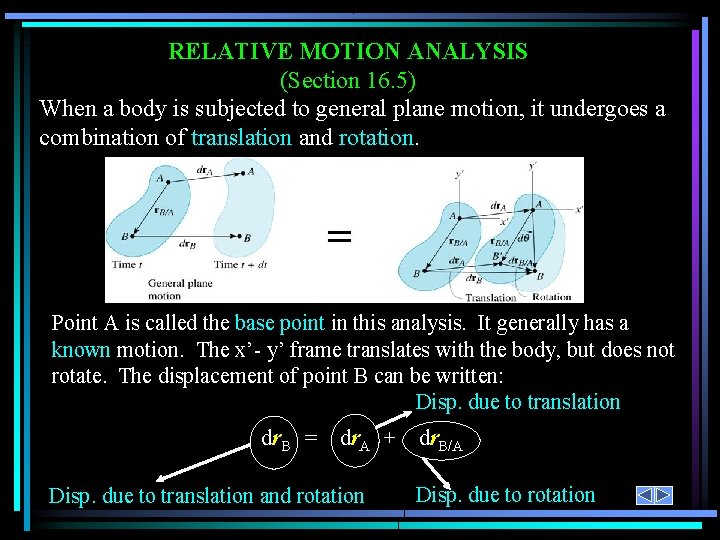 RELATIVE MOTION ANALYSIS (Section 16. 5) When a body is subjected to general plane