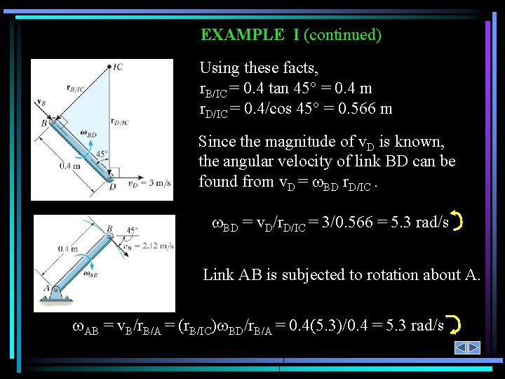 EXAMPLE I (continued) Using these facts, r. B/IC = 0. 4 tan 45° =