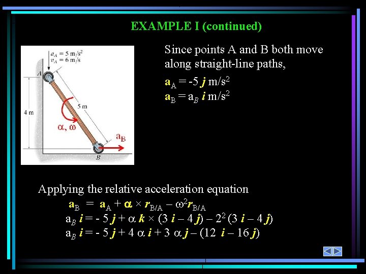 EXAMPLE I (continued) Since points A and B both move along straight-line paths, a.