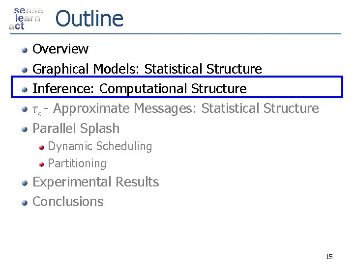 Outline Overview Graphical Models: Statistical Structure Inference: Computational Structure τ ε - Approximate Messages: