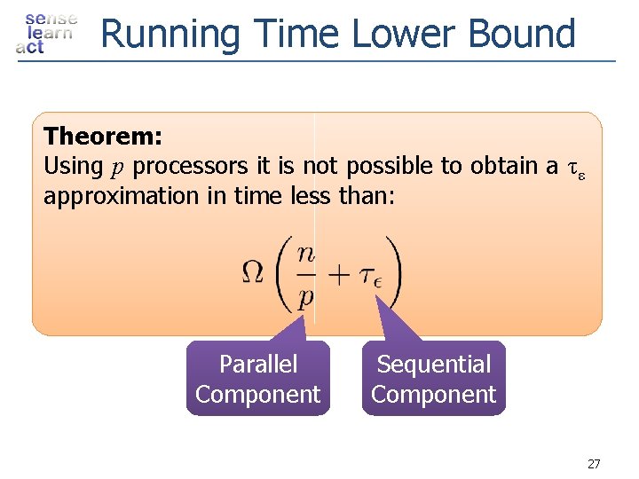 Running Time Lower Bound Theorem: Using p processors it is not possible to obtain