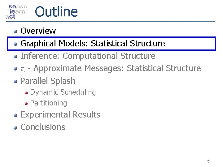 Outline Overview Graphical Models: Statistical Structure Inference: Computational Structure τ ε - Approximate Messages: