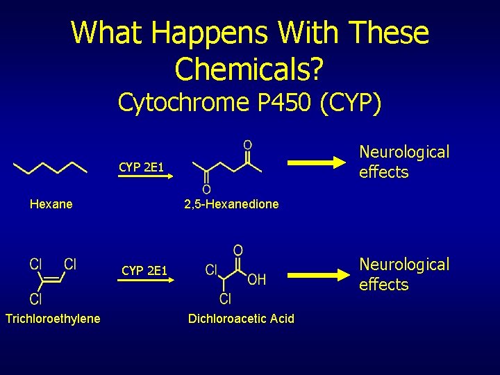 What Happens With These Chemicals? Cytochrome P 450 (CYP) Neurological effects CYP 2 E