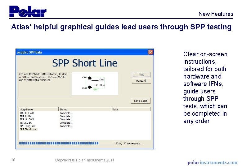 New Features Atlas’ helpful graphical guides lead users through SPP testing Clear on-screen instructions,