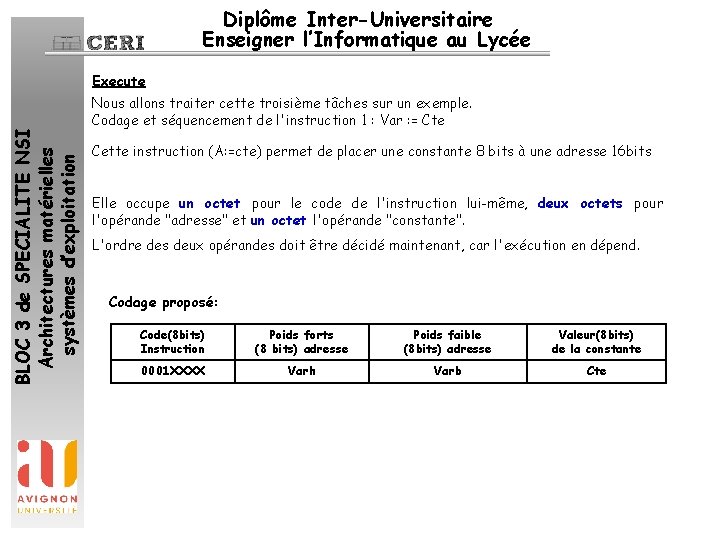 Diplôme Inter-Universitaire Enseigner l’Informatique au Lycée BLOC 3 de SPECIALITE NSI Architectures matérielles systèmes