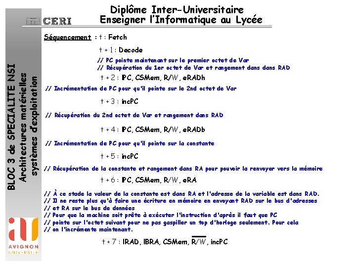 Diplôme Inter-Universitaire Enseigner l’Informatique au Lycée Séquencement : Fetch BLOC 3 de SPECIALITE NSI