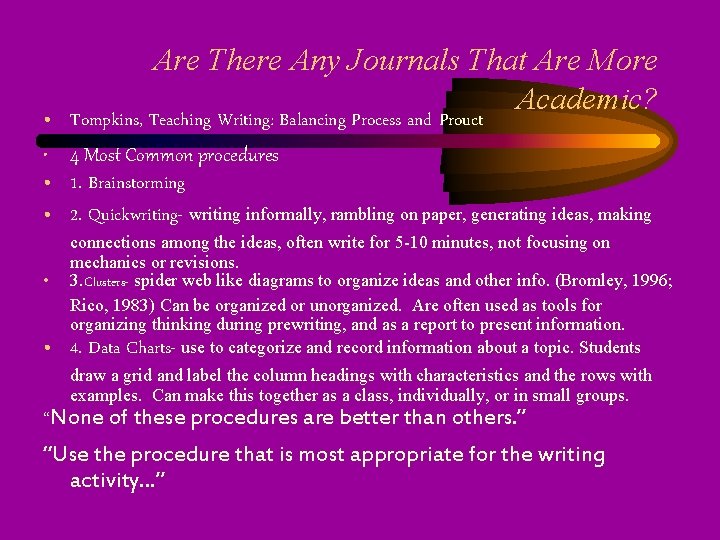 Are There Any Journals That Are More Academic? Tompkins, Teaching Writing: Balancing Process and